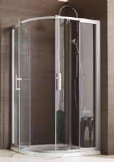 Portes coulissantes accs d'angle verre srigraphi 1/4 rond portes pivotantes LEDA modle JAZZ