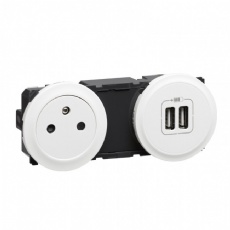 Mcanisme prise 2P+T et prise chargeur universel 2 USB 2400mA prcables Cliane LEGRAND